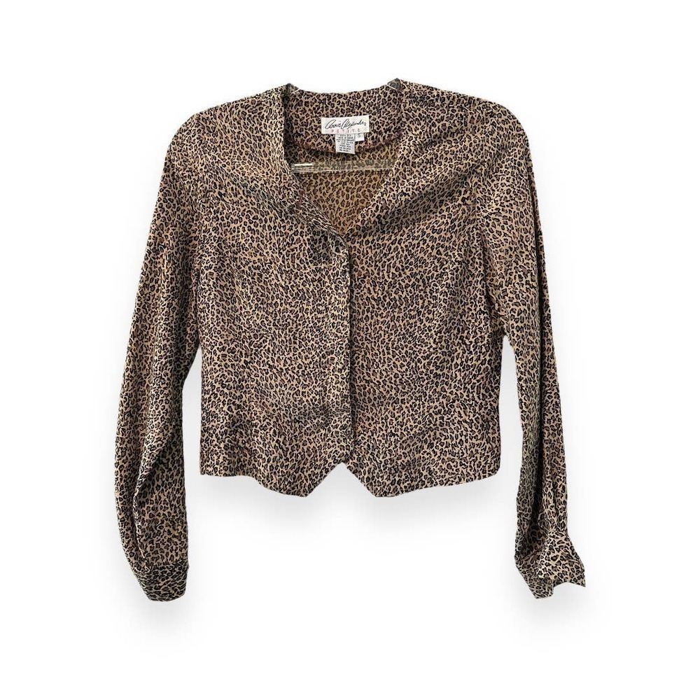 Vintage 100% Silk Lightweight Leopard Print Button-up Blouse Size Small